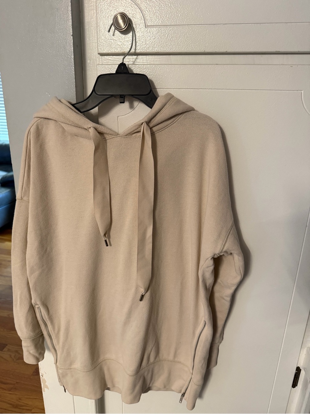 Aerie  Beige Hoodie zipper sides  - Casual Pullover with Drawstring Hood